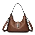 Premium brown embossed leather underarm shoulder bag with large capacity and dual straps - Yellow