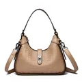 Elegant khaki embossed shoulder bag with FEINI KAIDI monogram and adjustable strap - Khaki