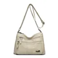 Elegant lightweight beige multi-pocket crossbody shoulder bag for women with soft leather - Apricot