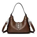 Classic dark brown embossed leather hobo bag for women with elegant metal buckle - Brown