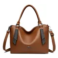 Elegant brown leather shoulder bag with kangaroo logo and sparkling rhinestone strap details - Yellow