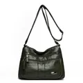 Classic dark green multi-pocket crossbody bag in soft faux leather with adjustable strap - Green