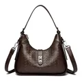 Elegant dark brown embossed hobo shoulder bag with silver hardware for women - Coffee