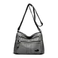 Premium gray soft faux leather crossbody bag with multiple zipper pockets for women - Dark Gray