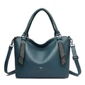 Elegante bolso bandolera verde azulado con cintas decoradas con strass. - Azul