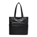 Bolso tote de cuero suave negro para mujer con gran capacidad y múltiples compartimentos - Negro