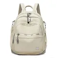 Large capacity beige soft leather women's backpack with multiple zippers and silver hardware - Off White
