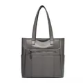 Elegante bolso tote de cuero suave gris con gran capacidad y bolsillo delantero - Gris