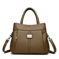 Elegant retro brown textured leather handbag with adjustable shoulder strap for women - Dark Khaki