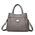 Vintage style grey lychee textured leather women's handbag shoulder crossbody bag - Gray