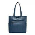 Bolso tote de piel suave azul profundo de gran capacidad para mujer con cremallera. - Azul