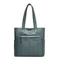 Elegante bolso tote grande de cuero suave verde azulado para mujer con logotipo frontal - Verde