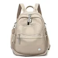 Minimalist beige soft leather backpack with large capacity and multi-pocket design - Khaki