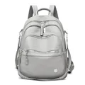 Elegant light grey soft leather backpack for women featuring multiple functional zipper pockets - Cloud Grey