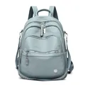 Large capacity light blue soft leather backpack for women with stylish metal zipper details - Haze Blue