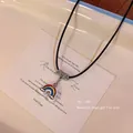 Colorful rainbow and cloud pendant necklace with black wax cord for women sweet style. - Rainbow Style (X1893 Rainbow)