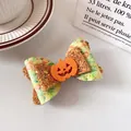 Glittery orange Halloween pumpkin bow hair clip for festive hairstyling - Orange Pumpkin Print Style (F2006 Orange)
