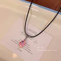 Handcrafted pink dopamine flower pendant necklace with minimalist black cord strap - Flower Fish Style (X1893 Flower Fish)