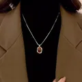 Vintage Maillard style tiger eye stone necklace with gold chain for women's autumn jewelry - Irregular Texture Pendant Style (X1705) / Gold