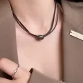 Retro brown tiger eye stone pendant necklace with double-strand cord accessories - Double Leather Cord Oval Style (X1990) / Brown