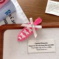 Ballet-inspired woven pink hair clip featuring a delicate ribbon bow and rhinestone - Bowknot B Style / Pink and White (Pink Clip)