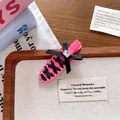 Pink Balletcore hair clip with black woven ribbons and a central rhinestone detail. - Bowknot A Style / Pink and Black (Pink Clip)