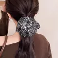 Vintage black and white leopard print fabric scrunchie hair accessory for elegant women - Black Leopard