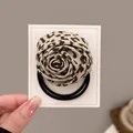 Vintage leopard print fabric rose flower hair tie with black double elastic bands - Rose Hair Tie / Light Leopard