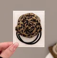 Elegant retro leopard print fabric rose flower hair tie with durable black elastic band - Rose Hair Tie / Dark Leopard Print