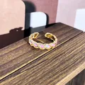Anillo ajustable vintage dorado con esmalte rosa colorido y diseño estilo corte - Estilo unidad de hoja rosa-púrpura (18)