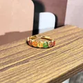 Anillo vintage chapado en oro con detalles de esmalte de colores y letras chinas - Estilo con inscripción de caracteres de la suerte (nº 23) / Anillo Abierto N.º 23