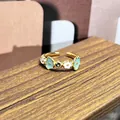 Elegante anillo vintage dorado con flores de esmalte de colores y banda ajustable - Estilo de cinco micro flores (nº 27) / Anillo Abierto N.º 27