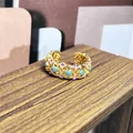 Anillo ajustable de oro de estilo corte vintage con motivos de flores de esmalte rosa y azul - Estilo Flor (n.º 39) / Azul Pálido