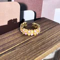 Anillo ajustable de estilo palaciego vintage con esmalte de corazón rosa y cristales - Estilo Corazón (n.º 41) / Rosa Blanco