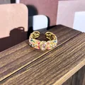 Elegante anillo vintage estilo palacio bañado en oro con esmalte de colores y gema rosa - Estilo Floral Gema Rosa Multicolor (44) / Multicolor