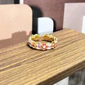 Anillo vintage de esmalte dorado con colorido patrón floral y banda abierta ajustable. - Estilo Trébol Púrpura (53号开口戒指)