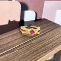 Anillo ajustable estilo palacio vintage con esmalte colorido y gema cuadrada roja - Estilo Gema Rombo Roja (62号开口戒指)