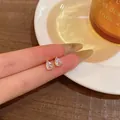 Dainty pear-shaped zircon stud earrings with gold finish, minimalist Korean style jewelry - Drop Style (E6418)