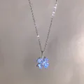 Elegant stainless steel necklace with blue sparkling cubic zirconia four-leaf clover pendant - Heart Clover Style / Silver