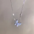 Elegant sparkling butterfly pendant necklace with cubic zirconia in silver-tone finish - Pave Butterfly Shape / Silver