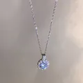 Elegant silver titanium steel necklace with sparkling round zircon floral pendant - Blue Zircon Sun Flower Style / Silver