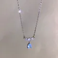 Elegant silver titanium steel necklace featuring a light blue teardrop zircon pendant. - Light Blue Water Drop Style / Silver