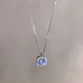 Elegant luxury titanium steel necklace featuring a square purple zircon sugar cube pendant - Purple Zircon Sugar Cube Style / Silver