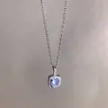 Elegant silver titanium steel necklace with sparkling square sugar cube zircon pendant. - Round Sugar Cube Style / Silver