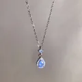 Sparkling silver teardrop necklace with blue zircon stones and halo setting for women - Blue Teardrop Style (X1545) / Silver