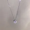 Elegant silver-tone titanium steel necklace featuring a square sparkling zircon pendant - Shiny Sugar Cube Style (X1666) / Silver