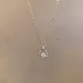 Light luxury gold stainless steel necklace with round sparkling cubic zirconia pendant - Golden Halo Style (X1674) / Silver
