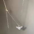 Elegant angel wing and crown pendant necklace with sparkling zircon in silver finish - Angel Wings and Crown Style (X1075 Silver) / Silver