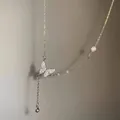 Elegant titanium steel necklace with zircon butterfly and pearl tassel detail - Butterfly Artificial Pearl Tassel Style (X837 Silver) / Silver