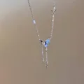 Elegant silver butterfly necklace with blue zircon and cross pendants for women - Y2K Blue Butterfly and Pearl Style (X1408 Silver) / Silver